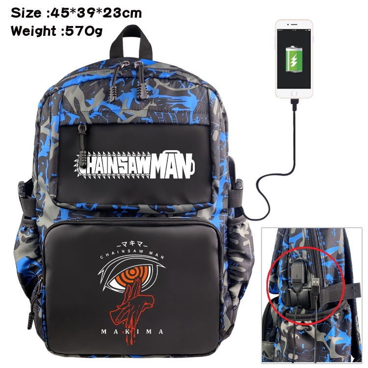 Chainsaw man Anime waterproof nylon camouflage backpack School Bag 45X39X23CM