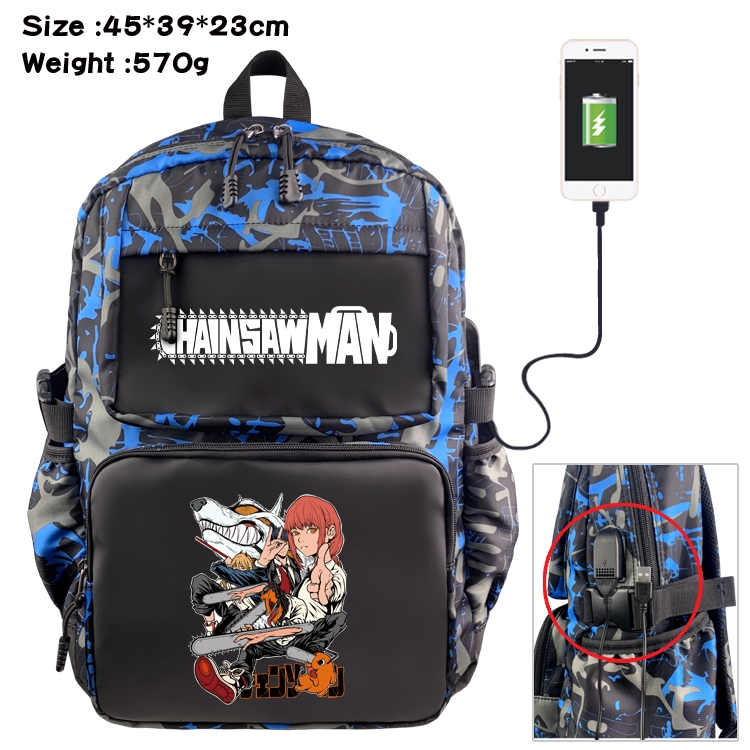 Chainsaw man Anime waterproof nylon camouflage backpack School Bag 45X39X23CM