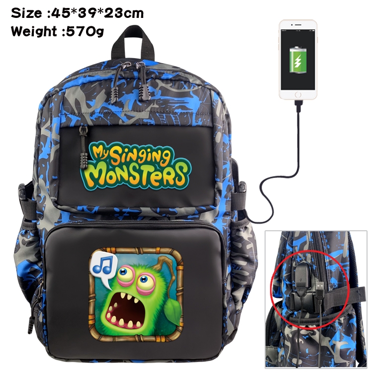 My Singing Monsters Anime waterproof nylon camouflage backpack School Bag 45X39X23CM