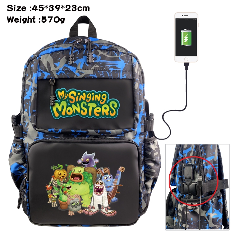 My Singing Monsters Anime waterproof nylon camouflage backpack School Bag 45X39X23CM