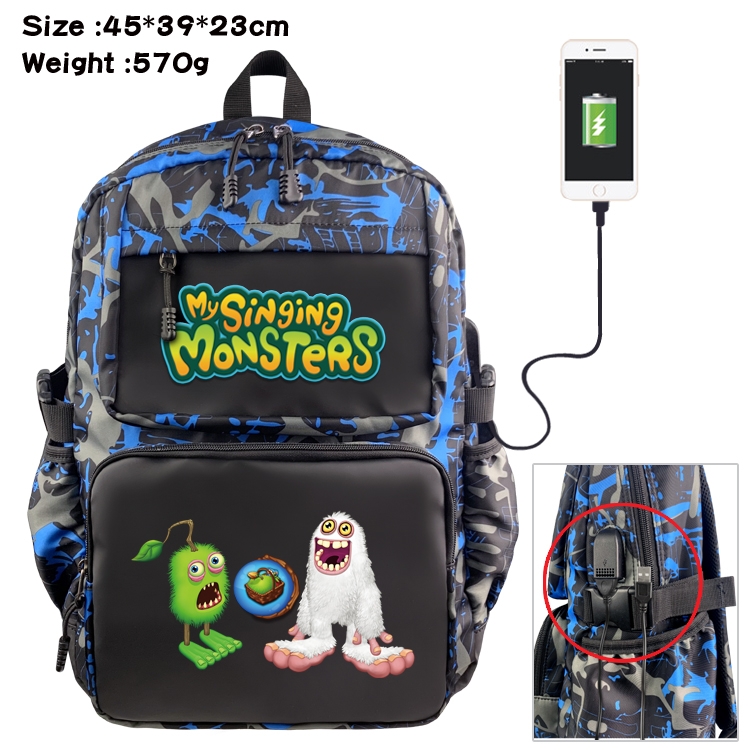 My Singing Monsters Anime waterproof nylon camouflage backpack School Bag 45X39X23CM