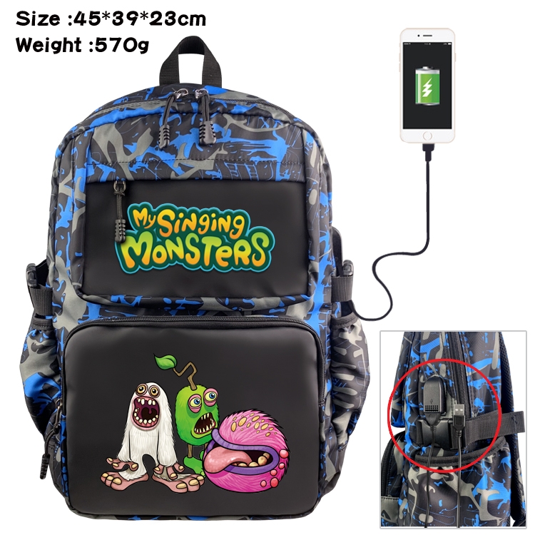 My Singing Monsters Anime waterproof nylon camouflage backpack School Bag 45X39X23CM