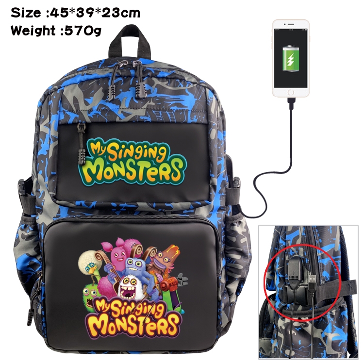 My Singing Monsters Anime waterproof nylon camouflage backpack School Bag 45X39X23CM