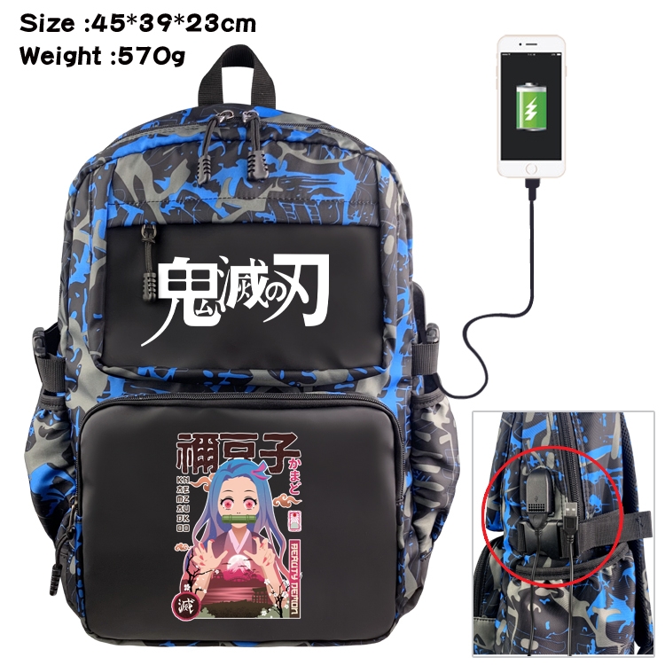 Demon Slayer Kimets Anime waterproof nylon camouflage backpack School Bag 45X39X23CM