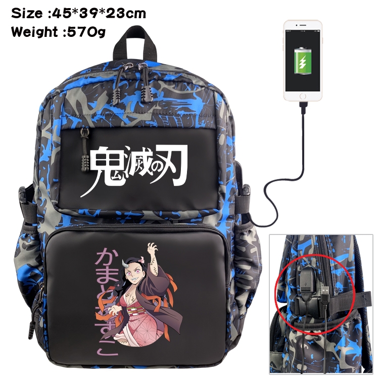 Demon Slayer Kimets Anime waterproof nylon camouflage backpack School Bag 45X39X23CM