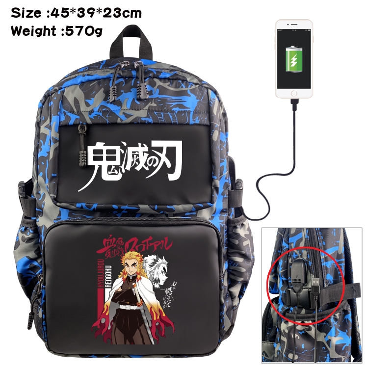 Demon Slayer Kimets Anime waterproof nylon camouflage backpack School Bag 45X39X23CM