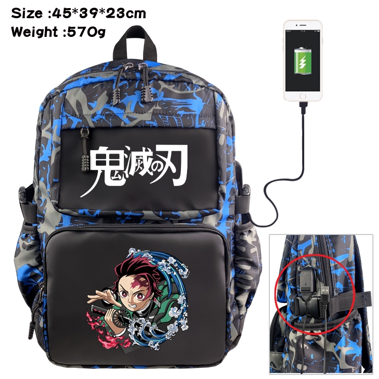 Demon Slayer Kimets Anime waterproof nylon camouflage backpack School Bag 45X39X23CM