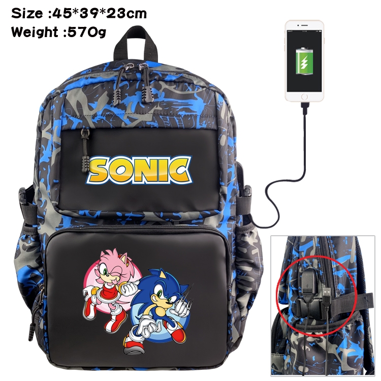 Sonic The Hedgehog Anime waterproof nylon camouflage backpack School Bag 45X39X23CM