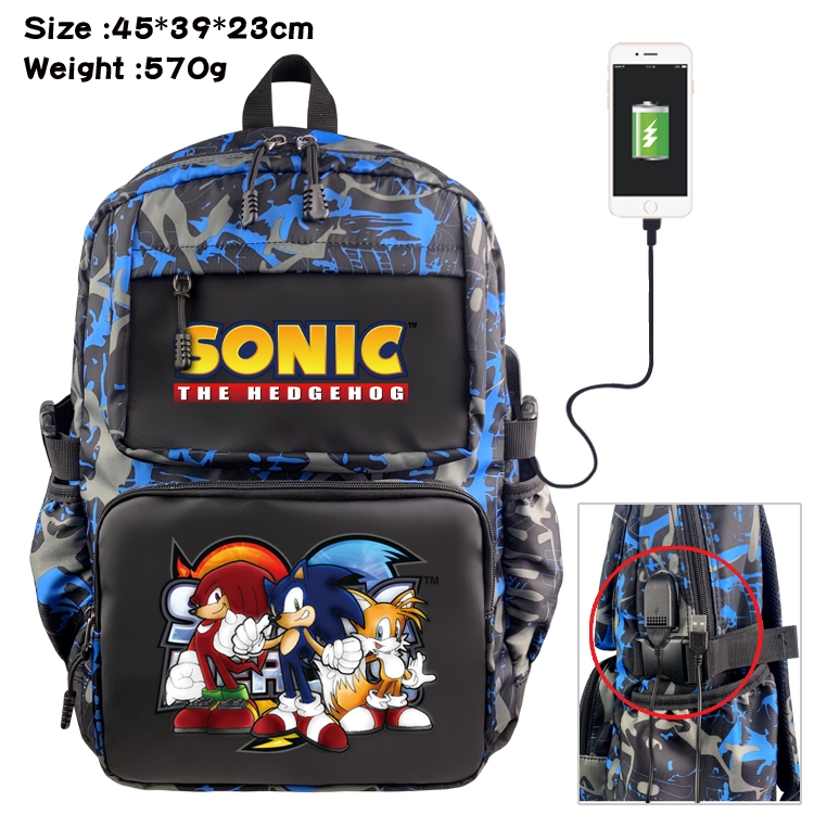 Sonic The Hedgehog Anime waterproof nylon camouflage backpack School Bag 45X39X23CM