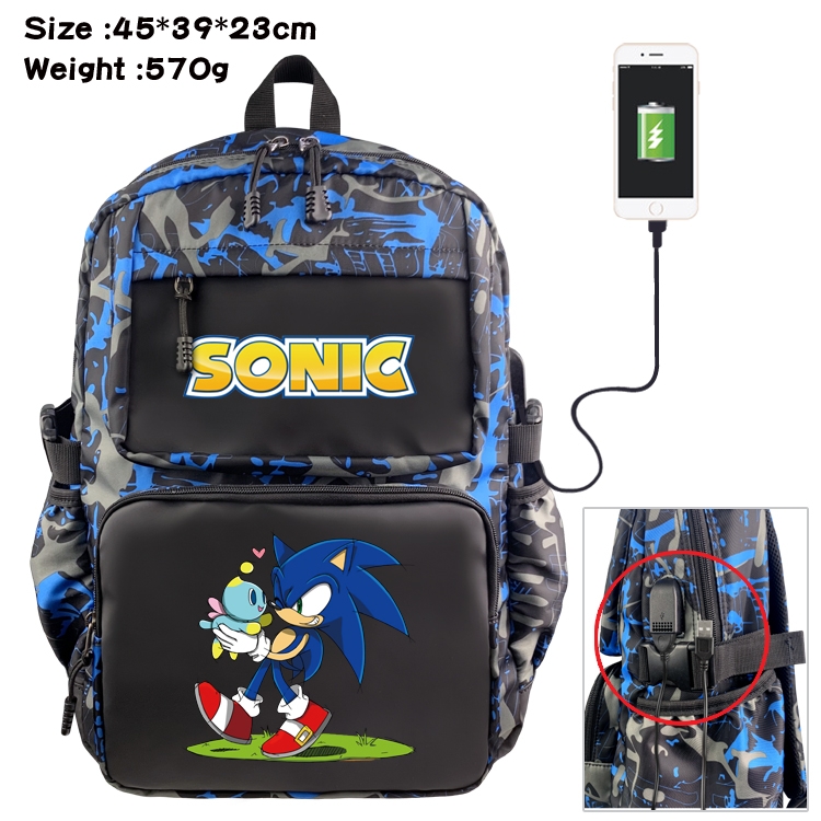 Sonic The Hedgehog Anime waterproof nylon camouflage backpack School Bag 45X39X23CM