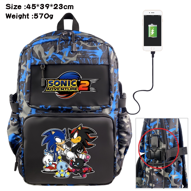 Sonic The Hedgehog Anime waterproof nylon camouflage backpack School Bag 45X39X23CM