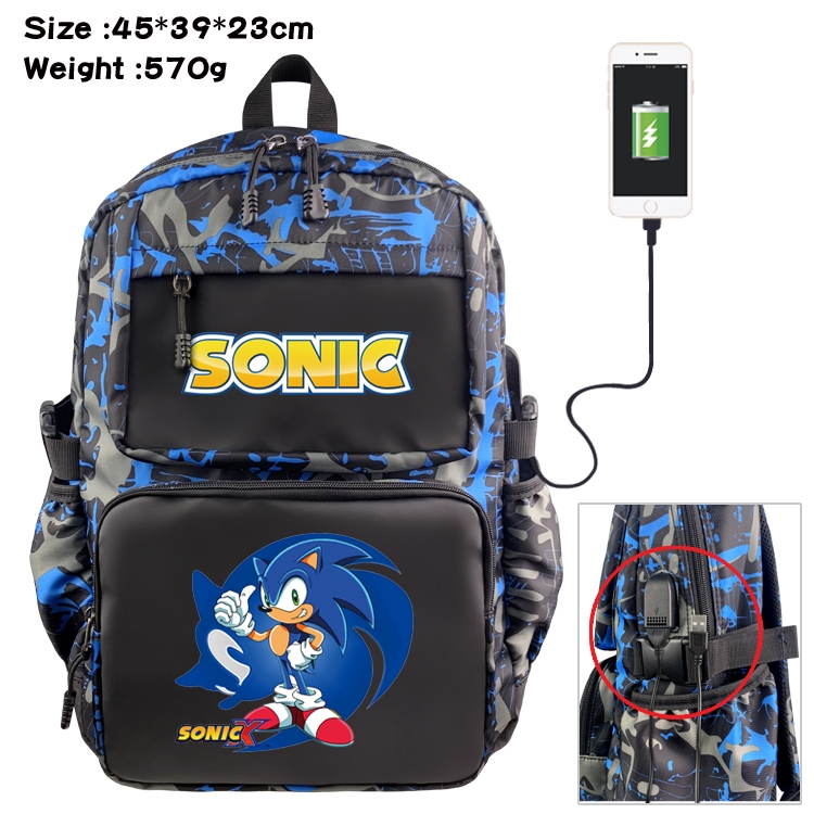 Sonic The Hedgehog Anime waterproof nylon camouflage backpack School Bag 45X39X23CM