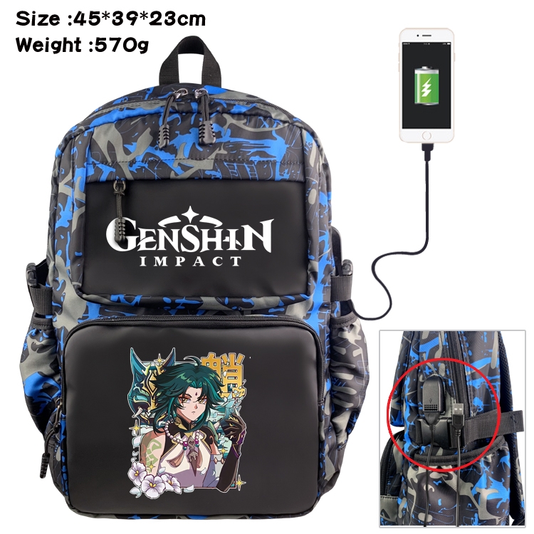 Genshin Impact Anime waterproof nylon camouflage backpack School Bag 45X39X23CM