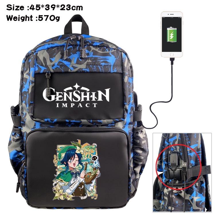 Genshin Impact Anime waterproof nylon camouflage backpack School Bag 45X39X23CM