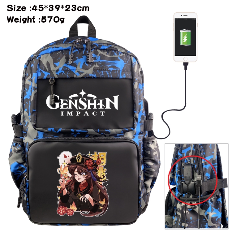 Genshin Impact Anime waterproof nylon camouflage backpack School Bag 45X39X23CM