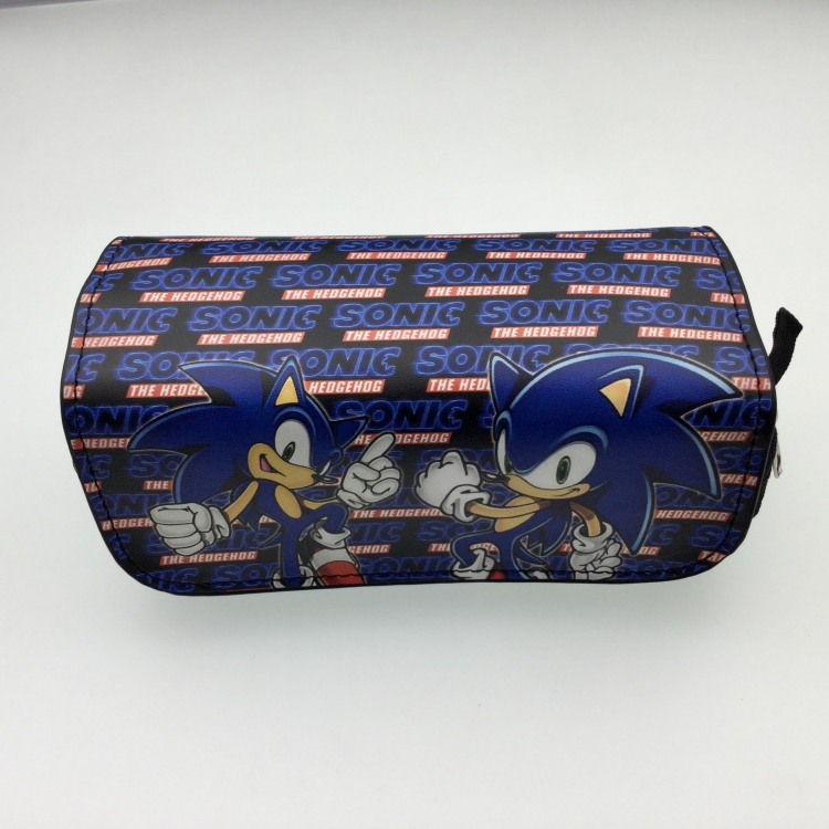 Sonic The Hedgehog Double zipper PU student stationery box pencil case 20X10X7.5M