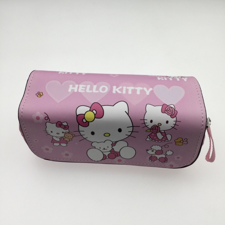 hellokitty Double zipper PU student stationery box pencil case 20X10X7.5M