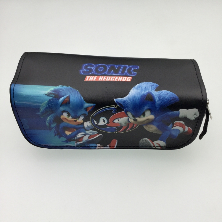 Sonic The Hedgehog Double zipper PU student stationery box pencil case 20X10X7.5M