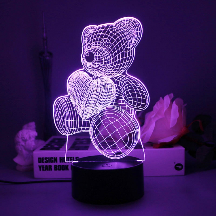 Little Bear 3D night light USB touch switch colorful acrylic table lamp BLACK BASE