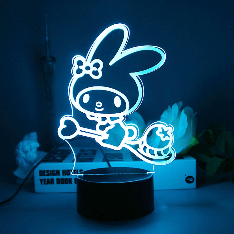 Little Rabbit 3D night light USB touch switch colorful acrylic table lamp BLACK BASE