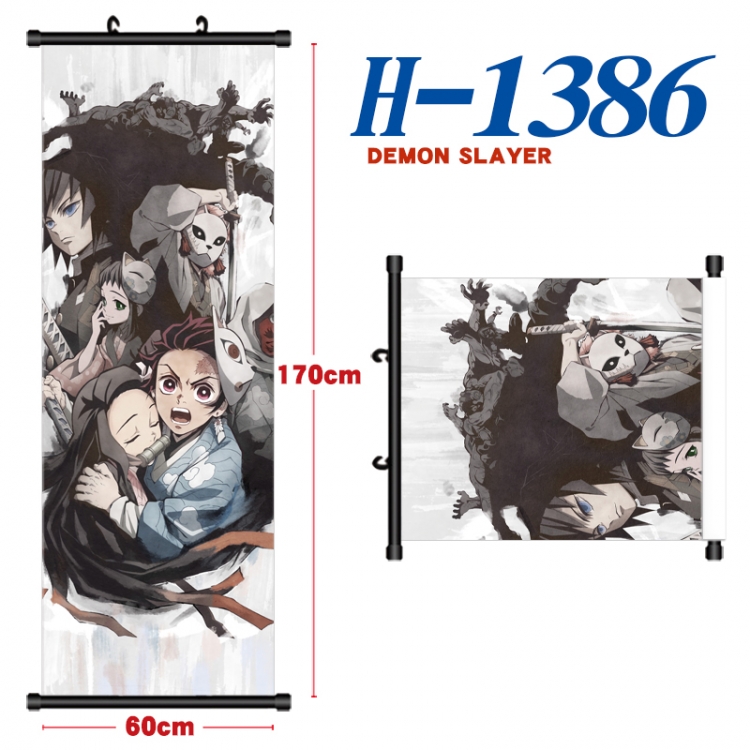 Demon Slayer Kimets Black plastic rod cloth hanging canvas painting Wall Scroll 60x170cm H-1386A