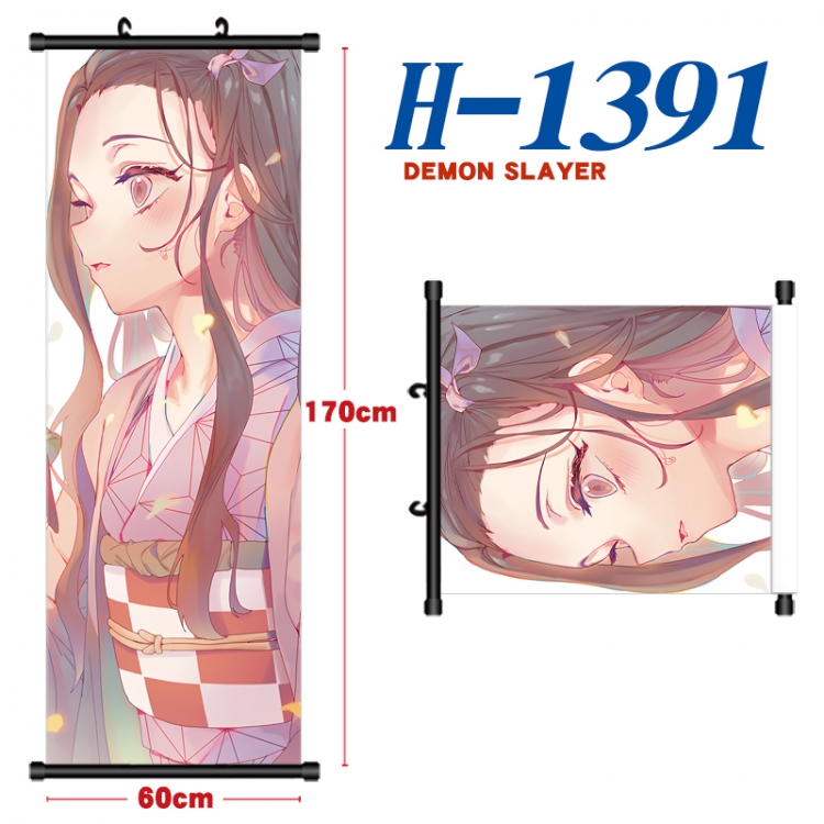 Demon Slayer Kimets Black plastic rod cloth hanging canvas painting Wall Scroll 60x170cm H-1391A