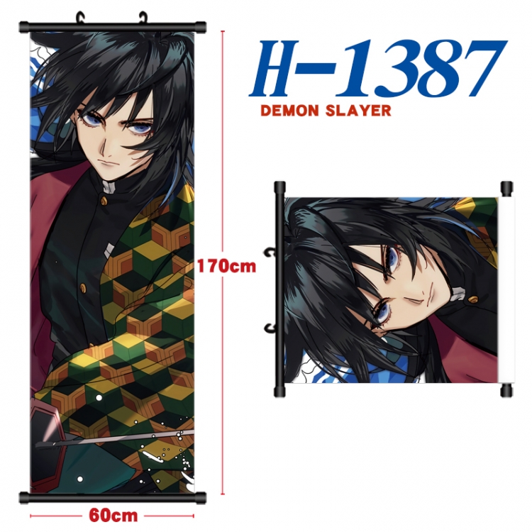 Demon Slayer Kimets Black plastic rod cloth hanging canvas painting Wall Scroll 60x170cm H-1387A