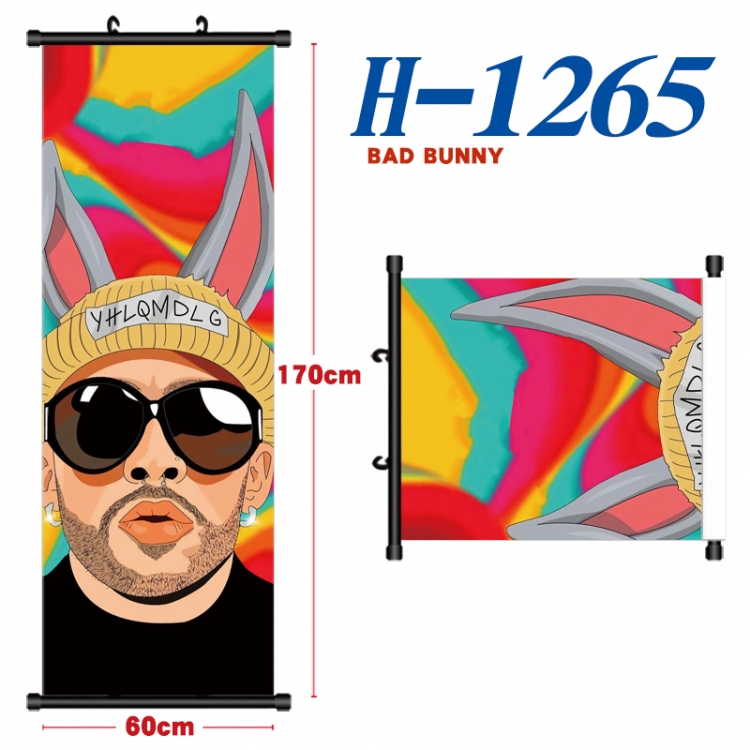 bad bunny Black plastic rod cloth hanging canvas painting Wall Scroll 60x170cm H-1265A