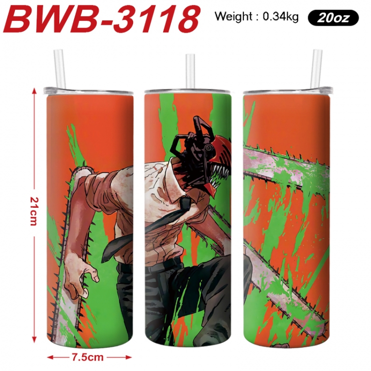 Chainsaw man Anime printing insulation cup straw cup 21X7.5CM