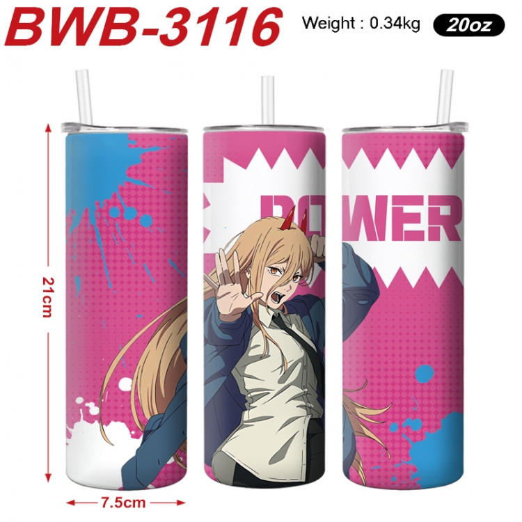 Chainsaw man Anime printing insulation cup straw cup 21X7.5CM