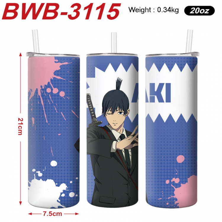 Chainsaw man Anime printing insulation cup straw cup 21X7.5CM