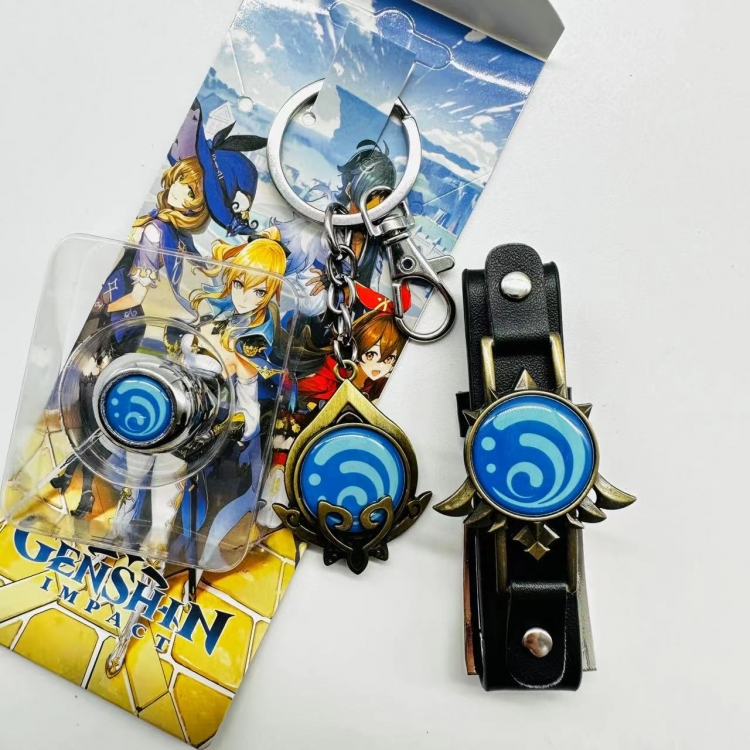 Genshin Impact Anime Surrounding Ring Key Buckle Handle Band 3 Piece Set