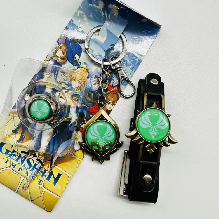 Genshin Impact Anime Surrounding Ring Key Buckle Handle Band 3 Piece Set