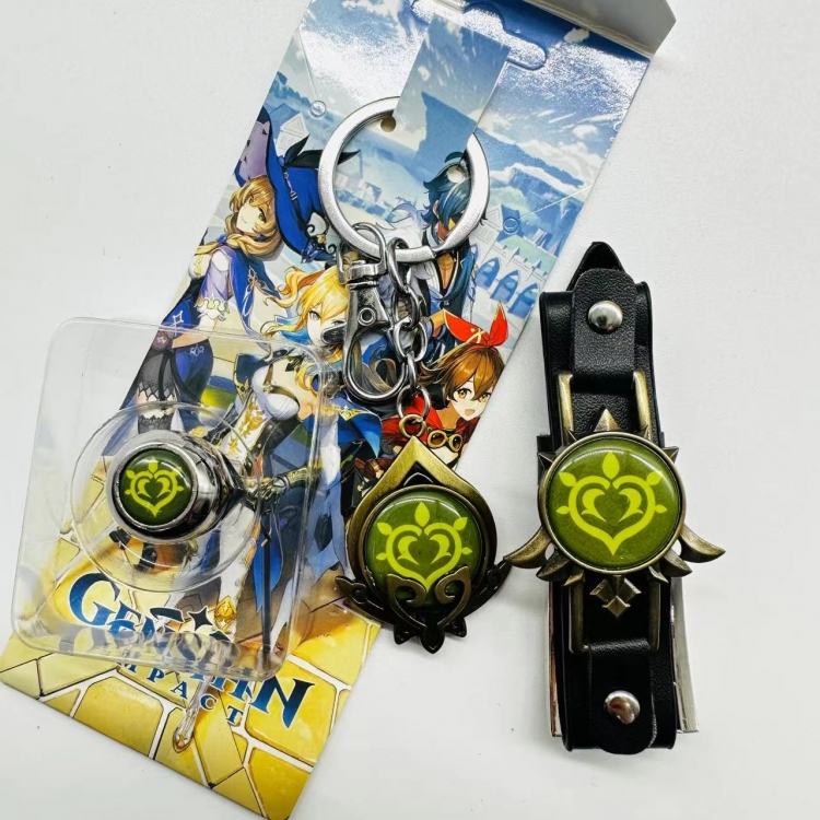 Genshin Impact Anime Surrounding Ring Key Buckle Handle Band 3 Piece Set