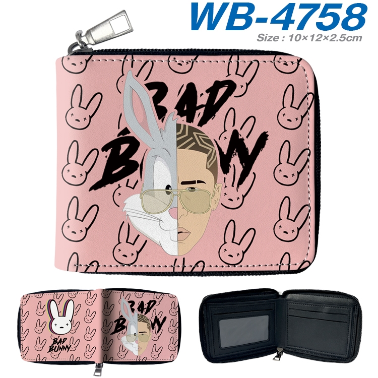 Bad Bunny Anime color short full zip folding wallet 10x12x2.5cm WB-4758A