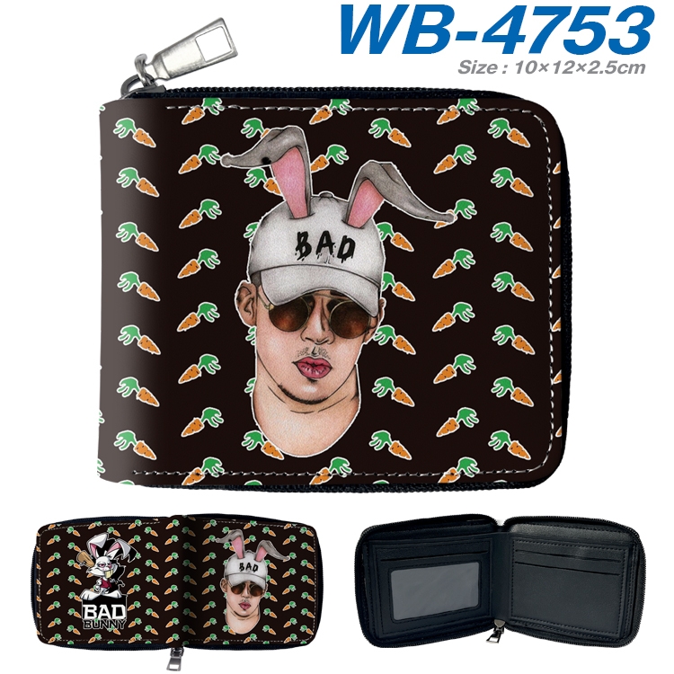 Bad Bunny Anime color short full zip folding wallet 10x12x2.5cm WB-4753A