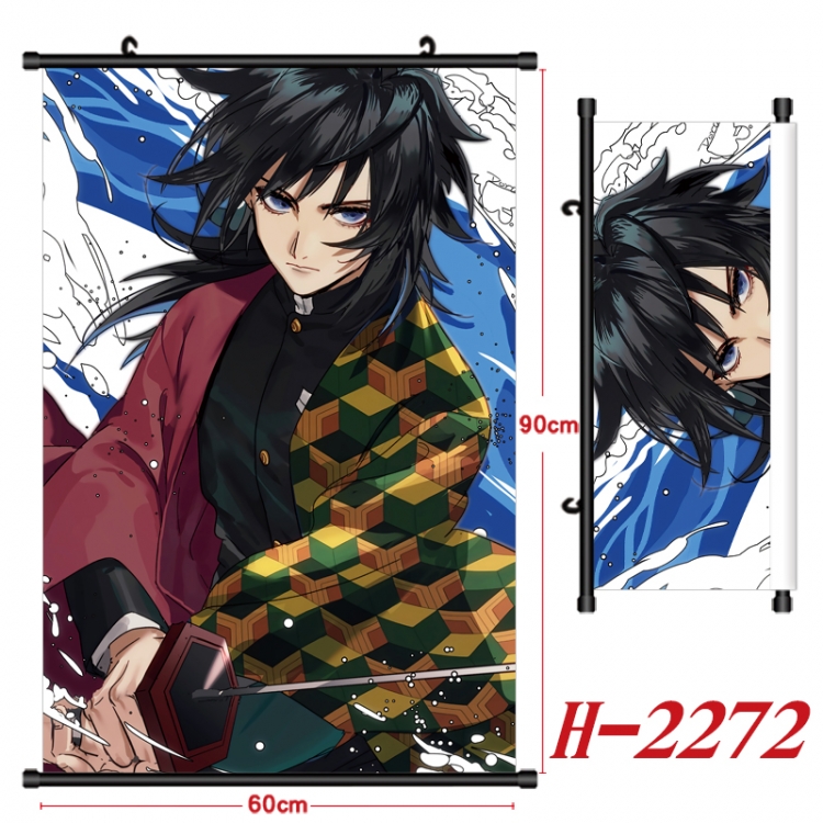 Demon Slayer Kimets Anime Black Plastic Rod Canvas Painting Wall Scroll 60X90CM  H-2272A