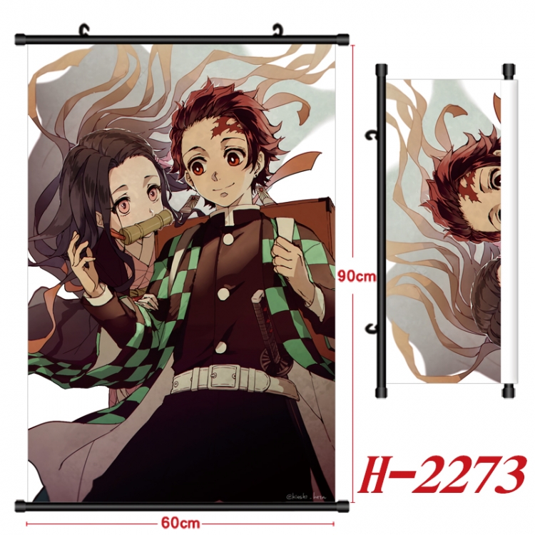 Demon Slayer Kimets Anime Black Plastic Rod Canvas Painting Wall Scroll 60X90CM  H-2273A