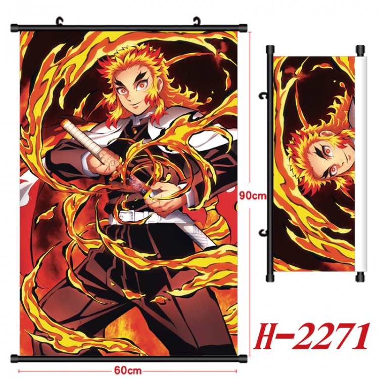 Demon Slayer Kimets Anime Black Plastic Rod Canvas Painting Wall Scroll 60X90CM  H-2271A