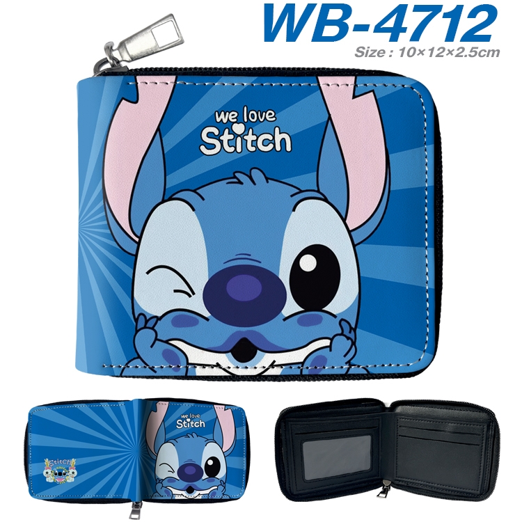 Stitch Anime color short full zip folding wallet 10x12x2.5cm WB-4712A