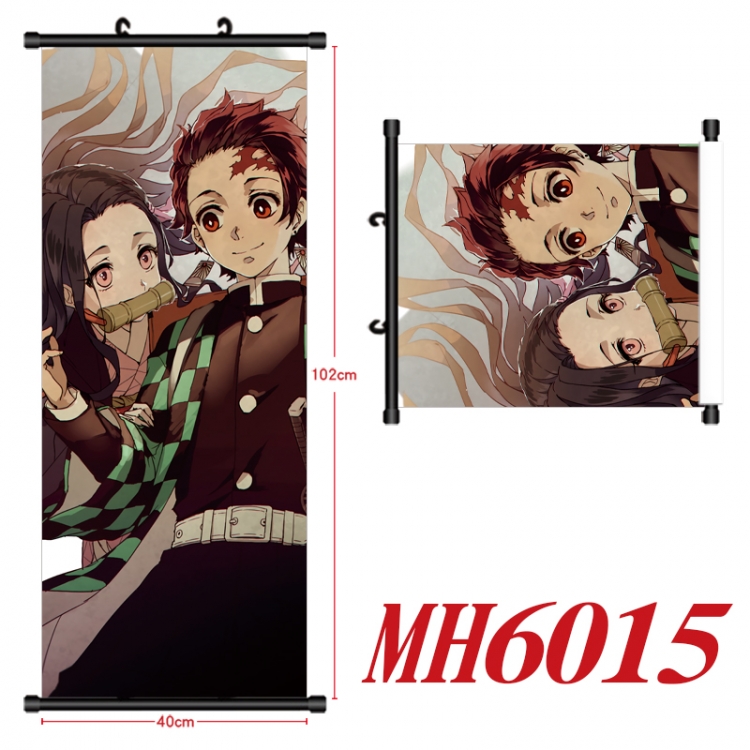 Demon Slayer Kimets Anime black Plastic rod Cloth painting Wall Scroll 40X102CM MH6015A