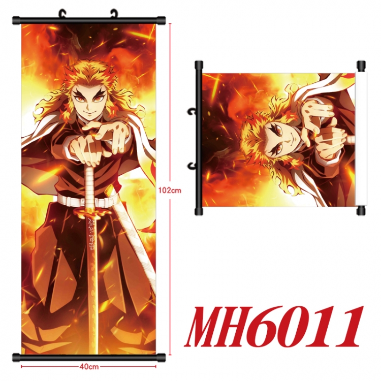 Demon Slayer Kimets Anime black Plastic rod Cloth painting Wall Scroll 40X102CM MH6011A