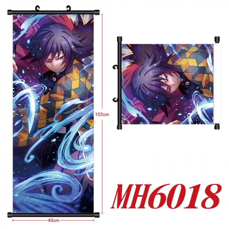 Demon Slayer Kimets Anime black Plastic rod Cloth painting Wall Scroll 40X102CM MH6018A