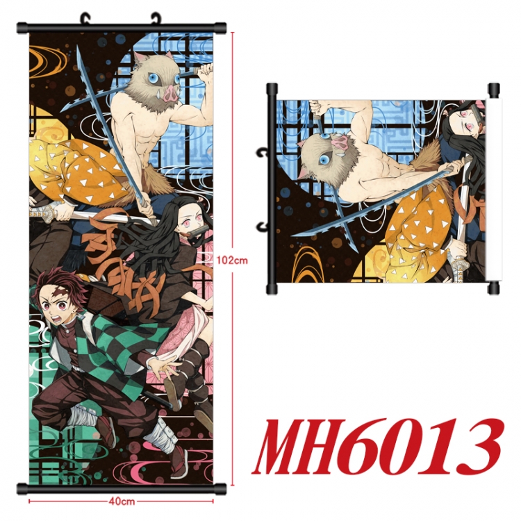 Demon Slayer Kimets Anime black Plastic rod Cloth painting Wall Scroll 40X102CM MH6013A