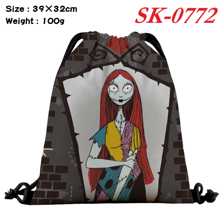 The Nightmare Before Christmas cartoon Waterproof Nylon Full Color Drawstring Pocket 39x32cm  SK-0772