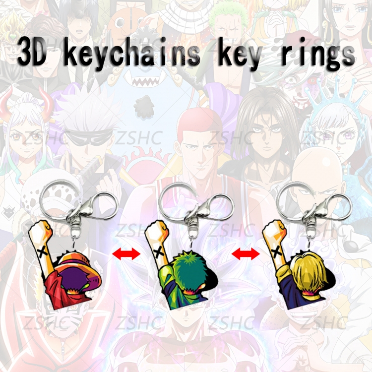 One Piece 3D gradient acrylic keychain cardboard packaging 5-8CM  price for 5 pcs K-O04