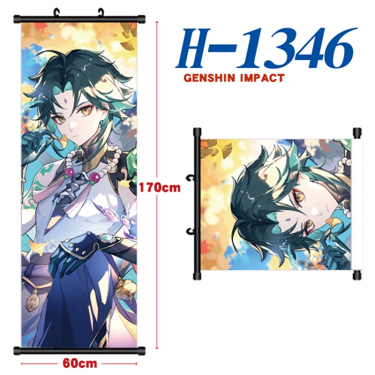 Genshin Impact Black plastic rod cloth hanging canvas painting Wall Scroll 60x170cm H-1346A