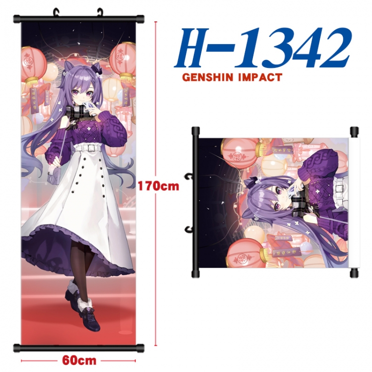 Genshin Impact Black plastic rod cloth hanging canvas painting Wall Scroll 60x170cm H-1342A