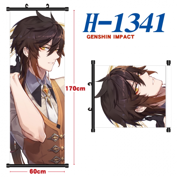 Genshin Impact Black plastic rod cloth hanging canvas painting Wall Scroll 60x170cm  H-1341A