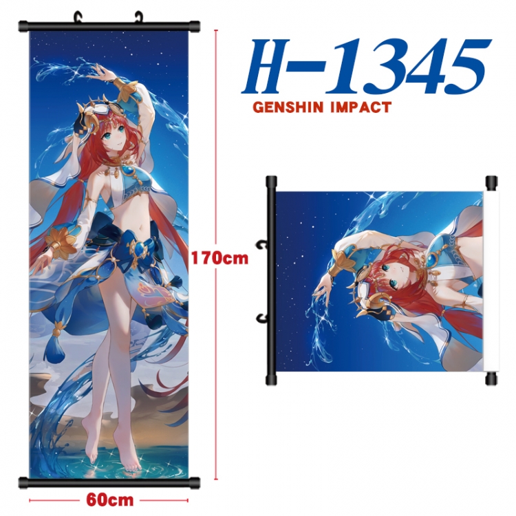 Genshin Impact Black plastic rod cloth hanging canvas painting Wall Scroll 60x170cm H-1345A